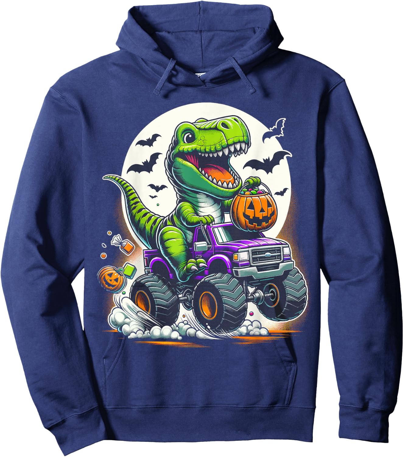 Halloween Funny T Rex Dinosaur Monster Truck Boy Trick Treat Hoodie - Hoodie | Navy