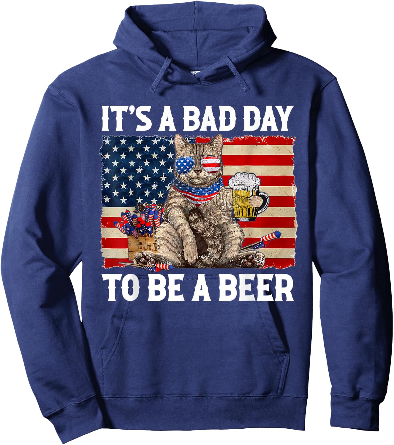 Funny Cat Drinking Beer Party It's a Bad Day to Be A Beer Hoodie - Hoodie | Navy