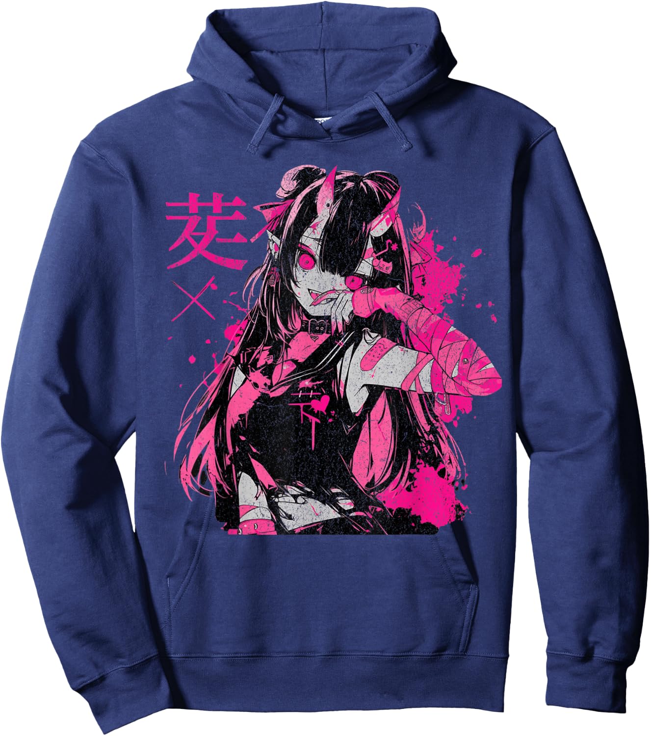 Goth Grunge Demon Anime Girl Waifu Horror Old Aesthetic Hoodie - Hoodie | Navy
