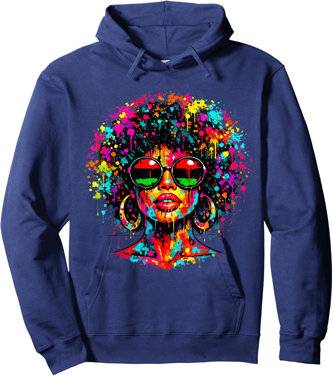 Juneteenth Black Queen Afro African Melanin Dripping Hoodie - Hoodie | Navy