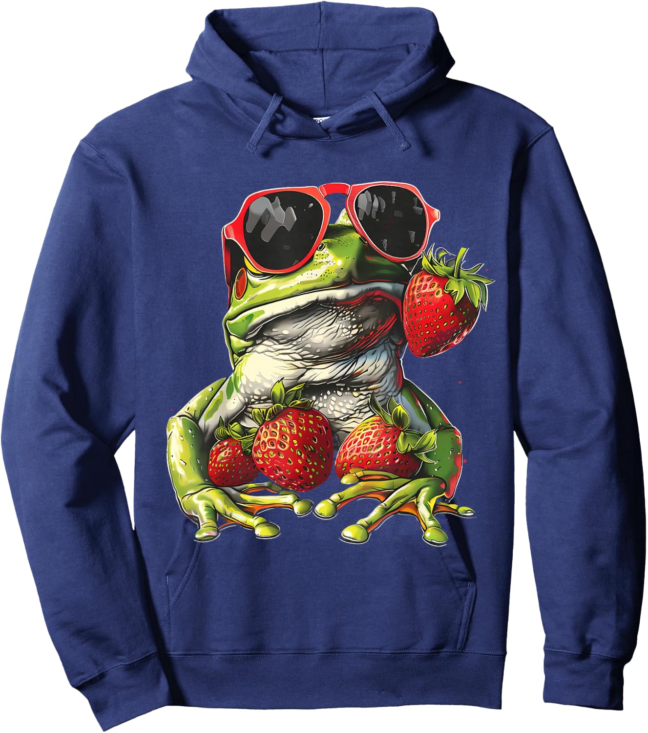 Strawberry Frog Sunglasses Wildlife Artwork Strawberry Fruit Hoodie - Hoodie | Navy