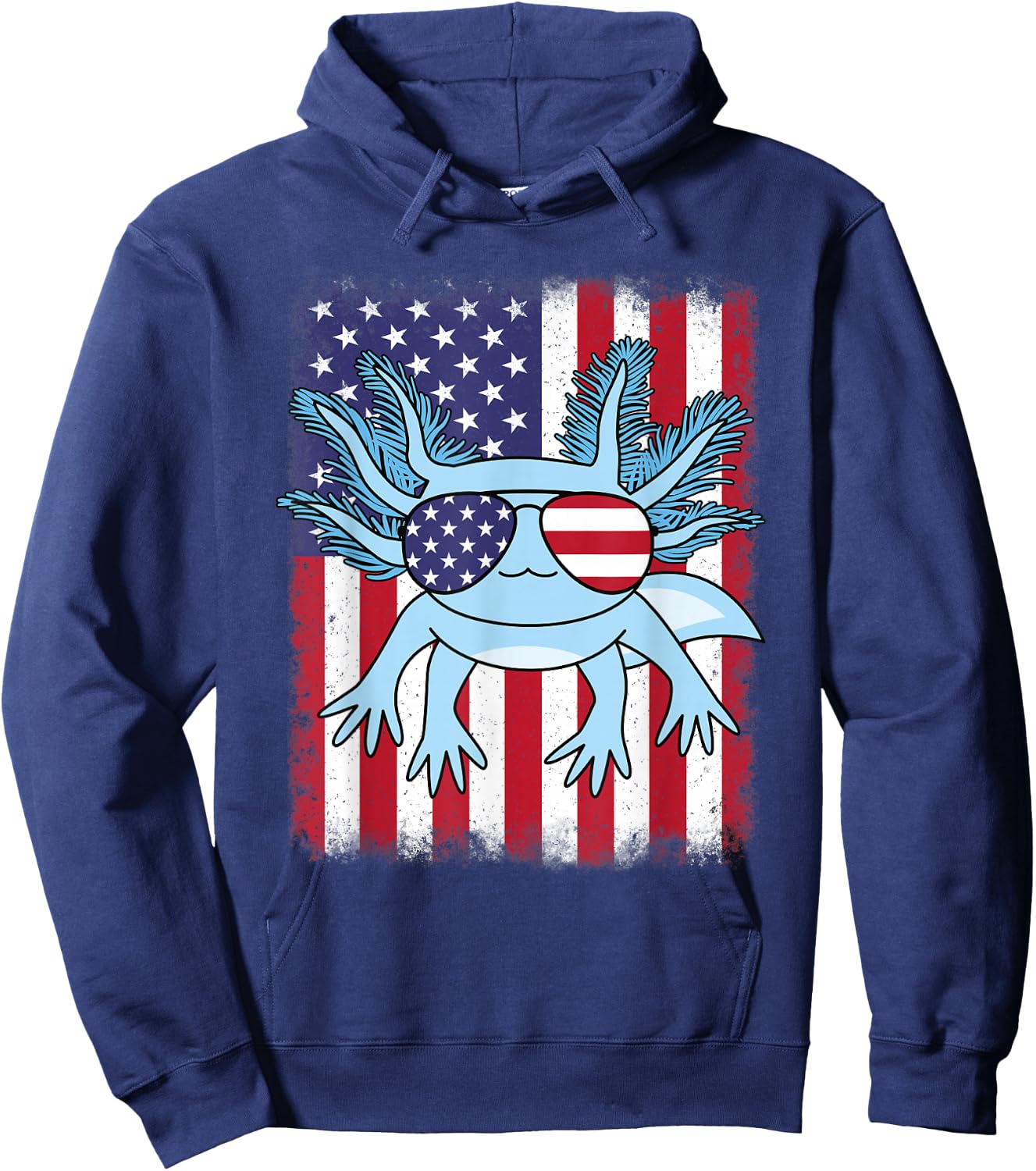Patriotic Axolotl American Flag Funny Axolotl 4th Of July Women Kids Men Hoodie - Hoodie | Navy