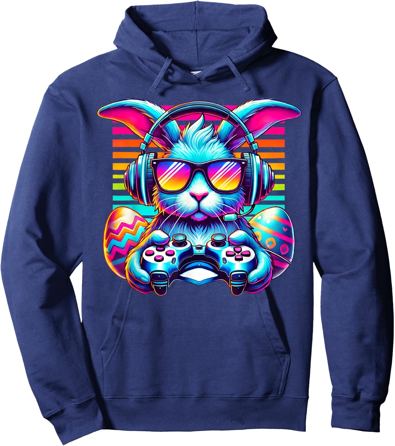 Happy Easter Bunny Egg Gamer Funny Video Game Kids Gaming Hoodie - Hoodie | Navy
