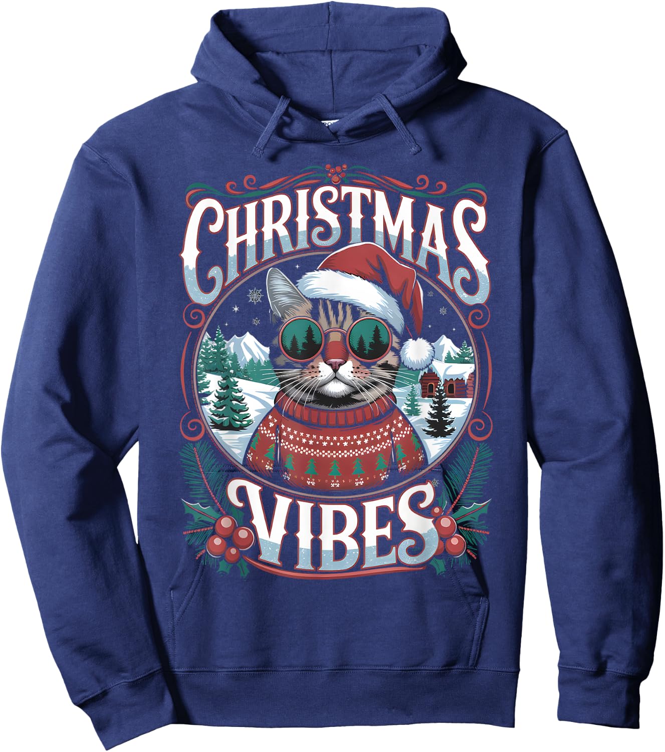 Cat Christmas Clothes Funny Christmas , Black, S Hoodie - Hoodie | Navy