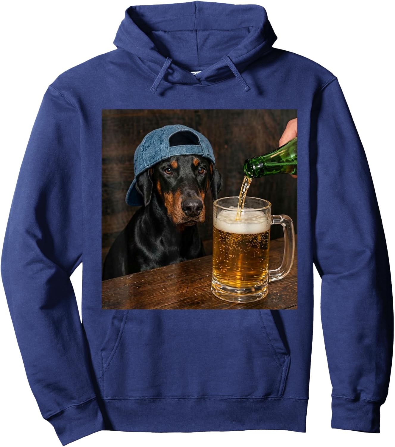 Doberman Drinking Beer Funny Doberman Dog Meme Hoodie - Hoodie | Navy