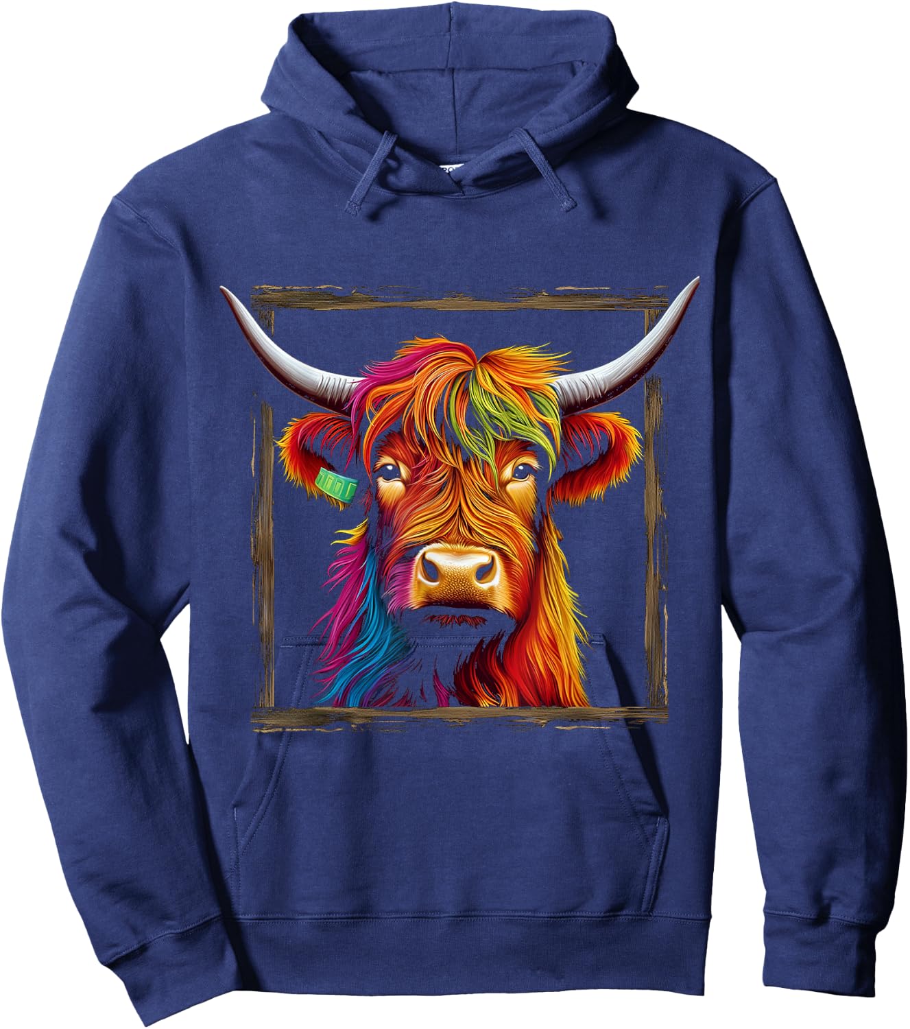 Highland Cow Colorful Art Animal Graphic Highland Cow Hoodie - Hoodie | Navy