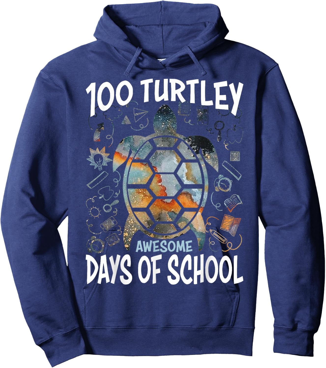 100 Turtley Awesome Days - Cool Turtle 100th Day of School Hoodie - Hoodie | Navy