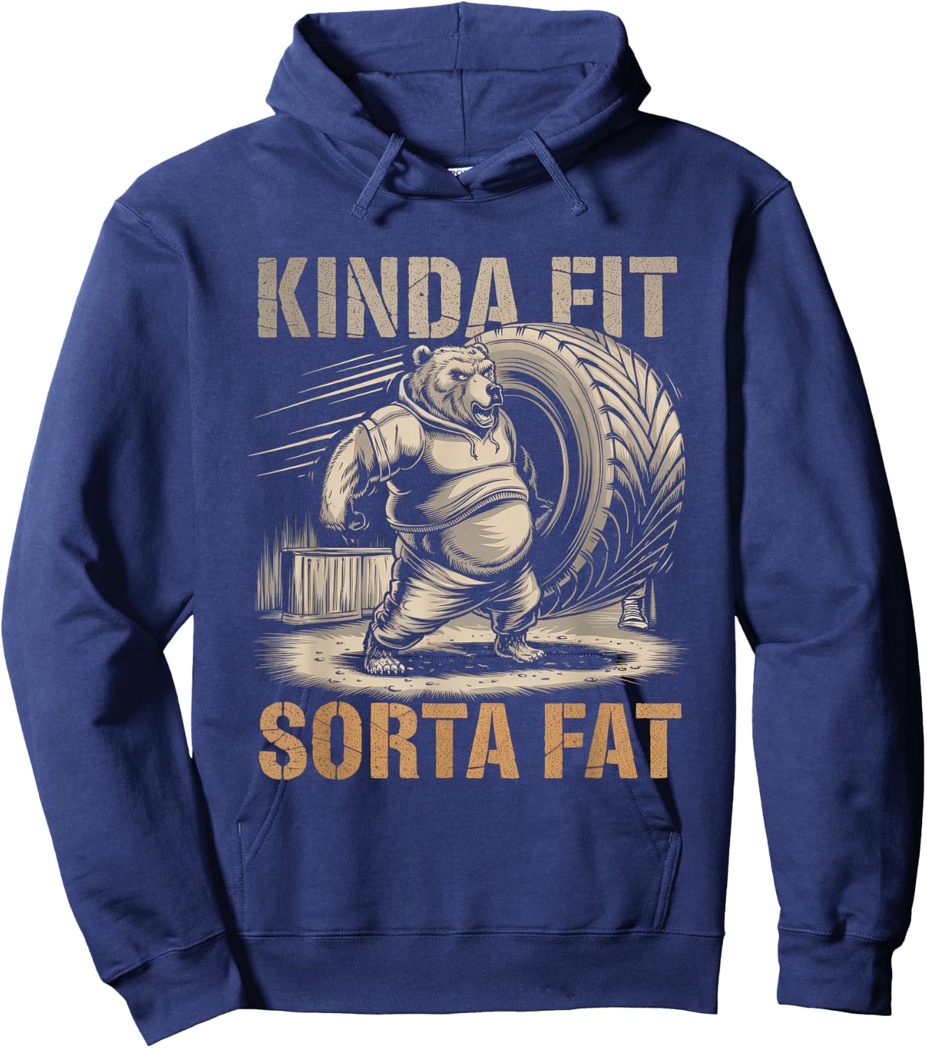 Kinda Fit Sorta Fat Funny Gym Body Cute Bear Retro Hoodie - Hoodie | Navy