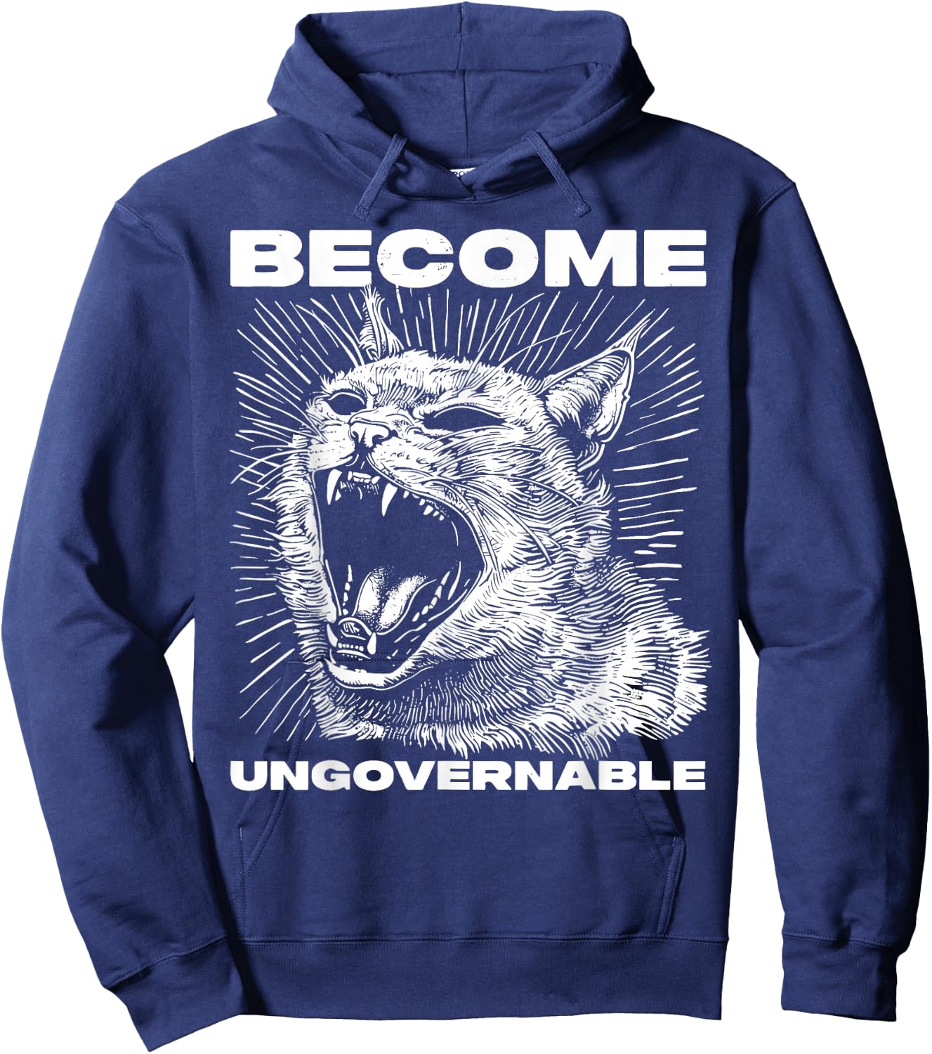 Vintage Angry Cat Become Unregable Funny Cat Meme Hoodie - Hoodie | Navy