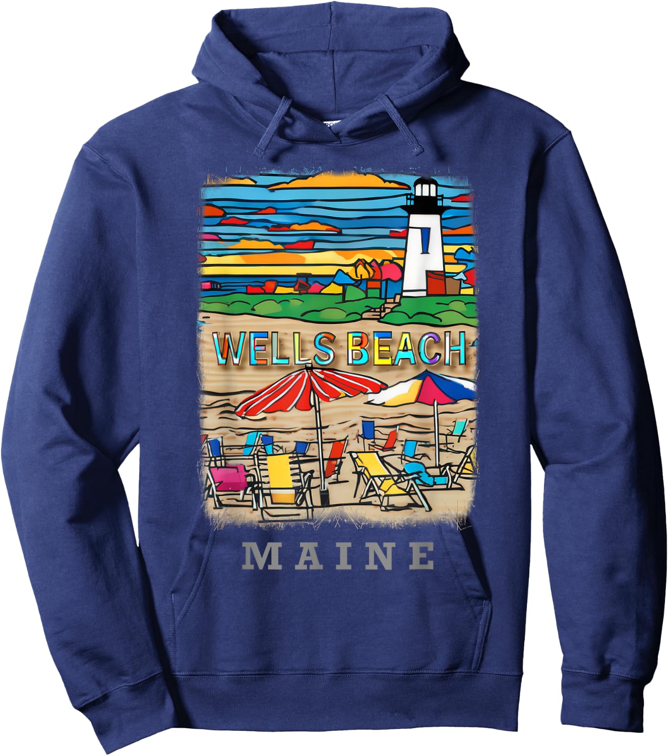 Wells Beach Maine ME Coastal Charm SD494 Men Women Girls Kids Hoodie - Hoodie | Navy