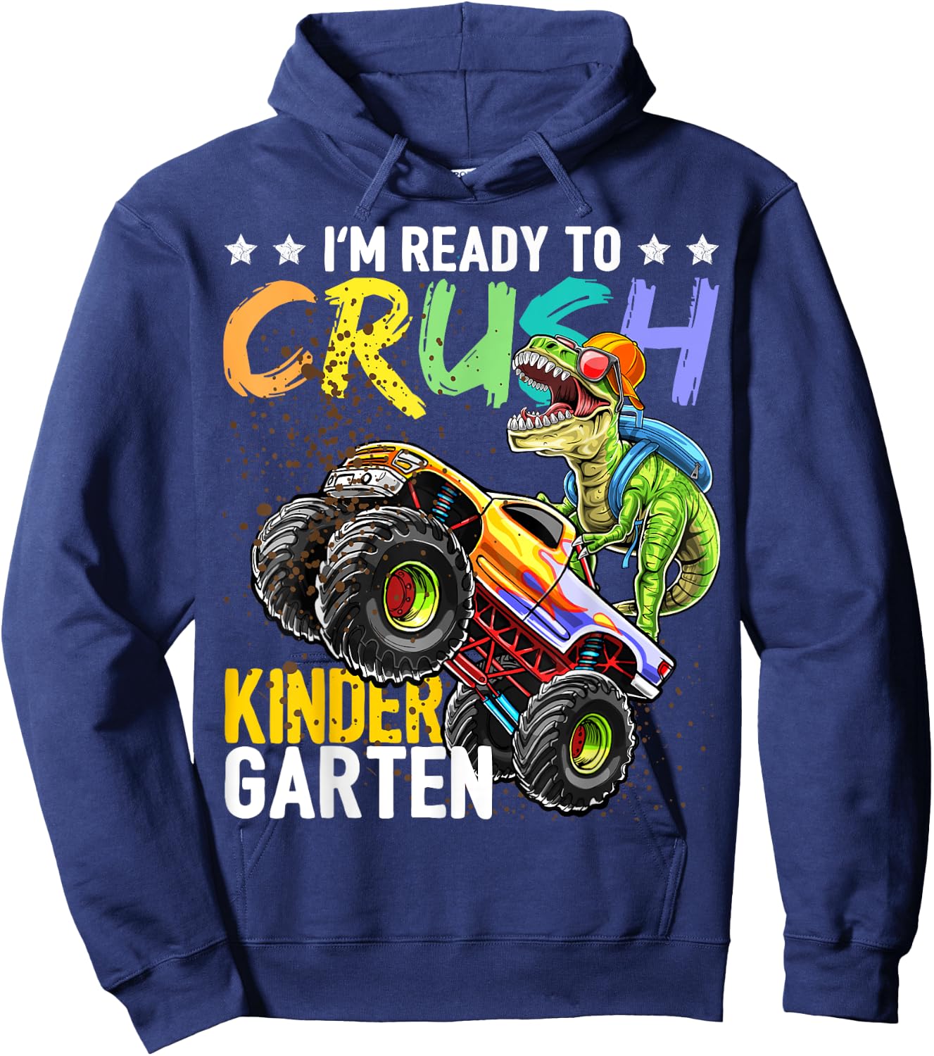 Kindergarten Dinosaur Monster Truck Back to School Boys Gift Hoodie - Hoodie | Navy
