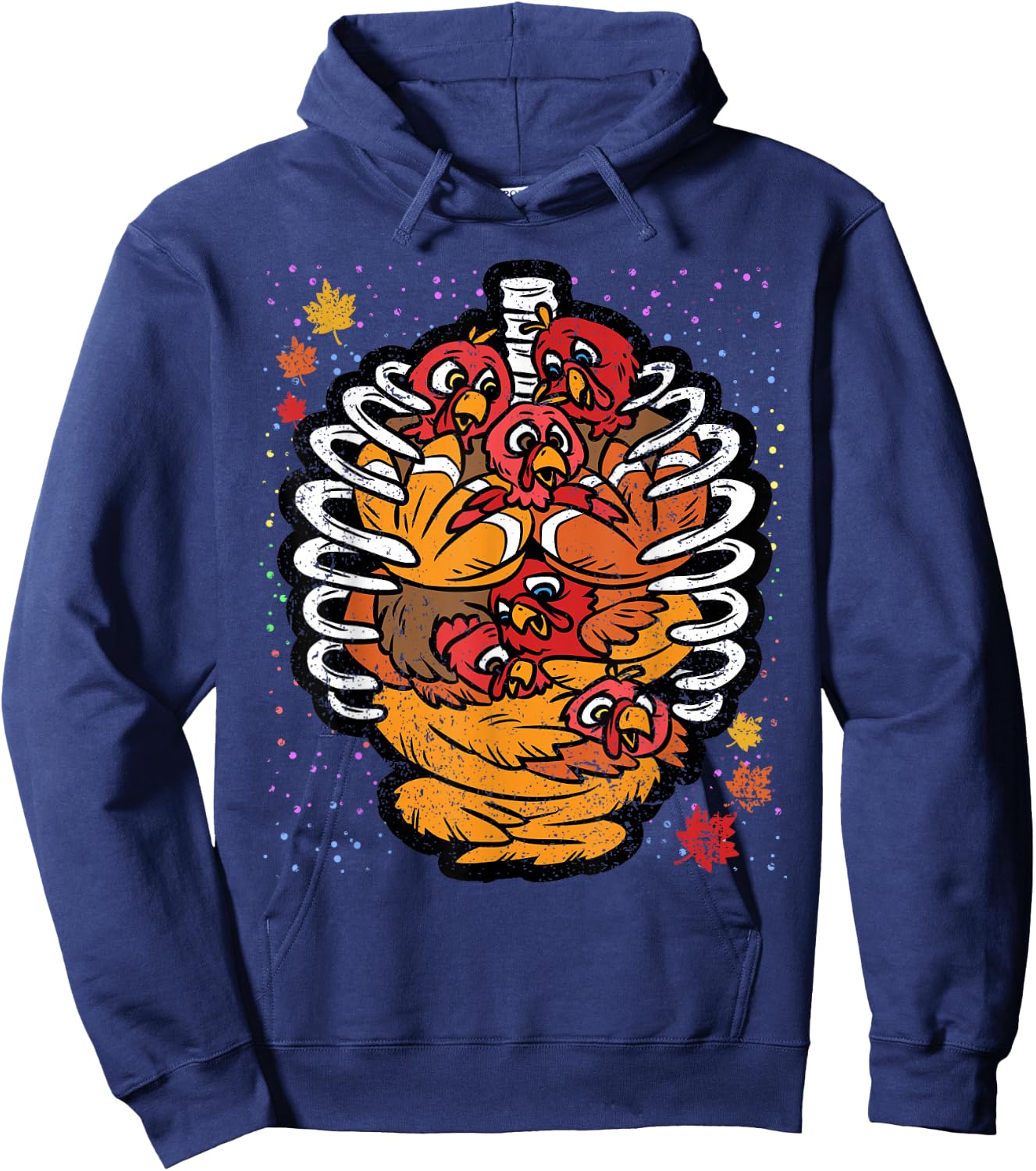 Turkey Rib Cage Thanksgiving Day Funny Skeleton Fall Autumn Hoodie - Hoodie | Navy