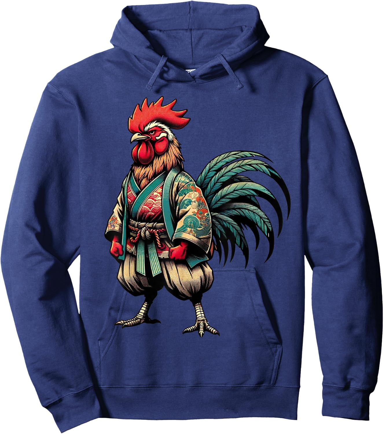 Cockfighting Papyrus Scroll Japanese Art Fighter Rooster Hoodie - Hoodie | Navy