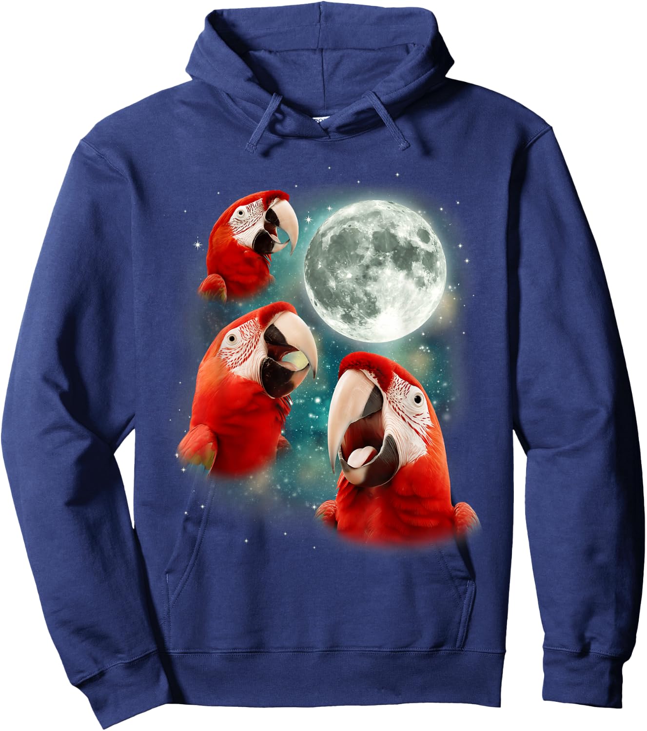 Three Parrot Moon | 3 Parrot Funny Weird Cursed Meme Hoodie - Hoodie | Navy