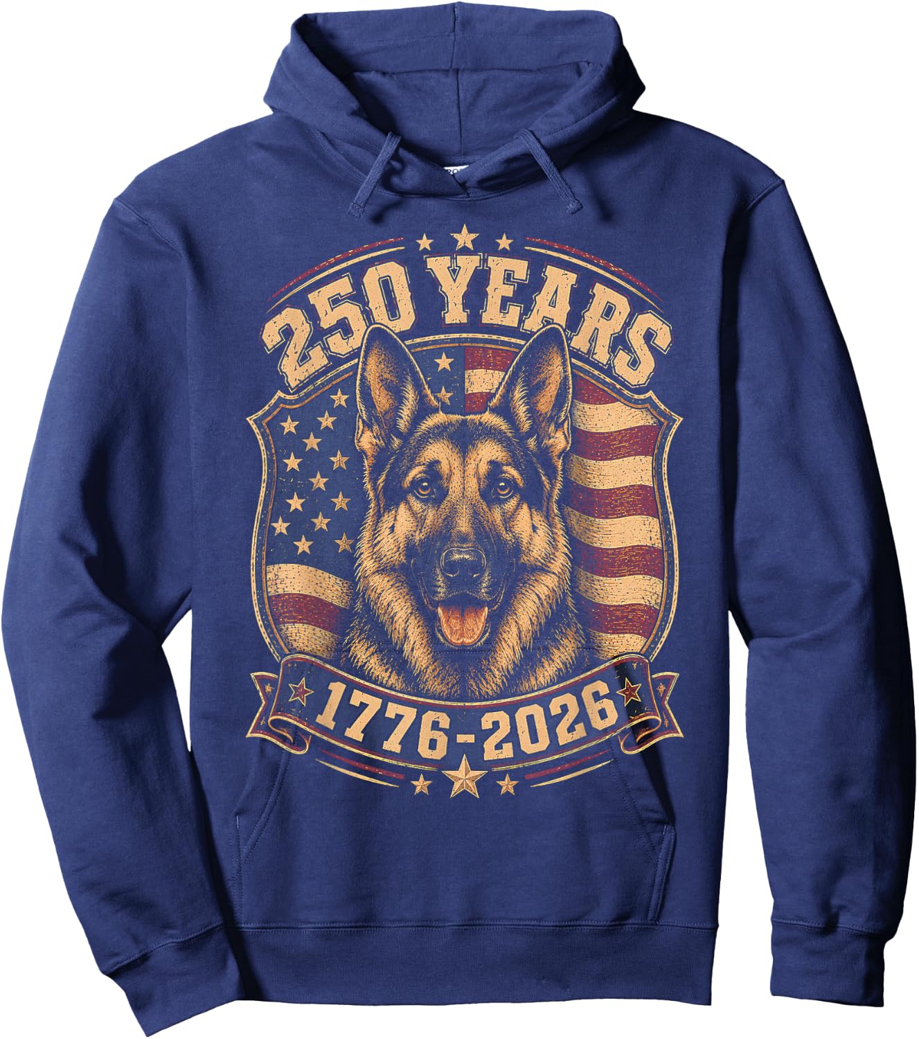 250th Anniversary USA 2026 American Flag German Shepherd Hoodie - Hoodie | Navy