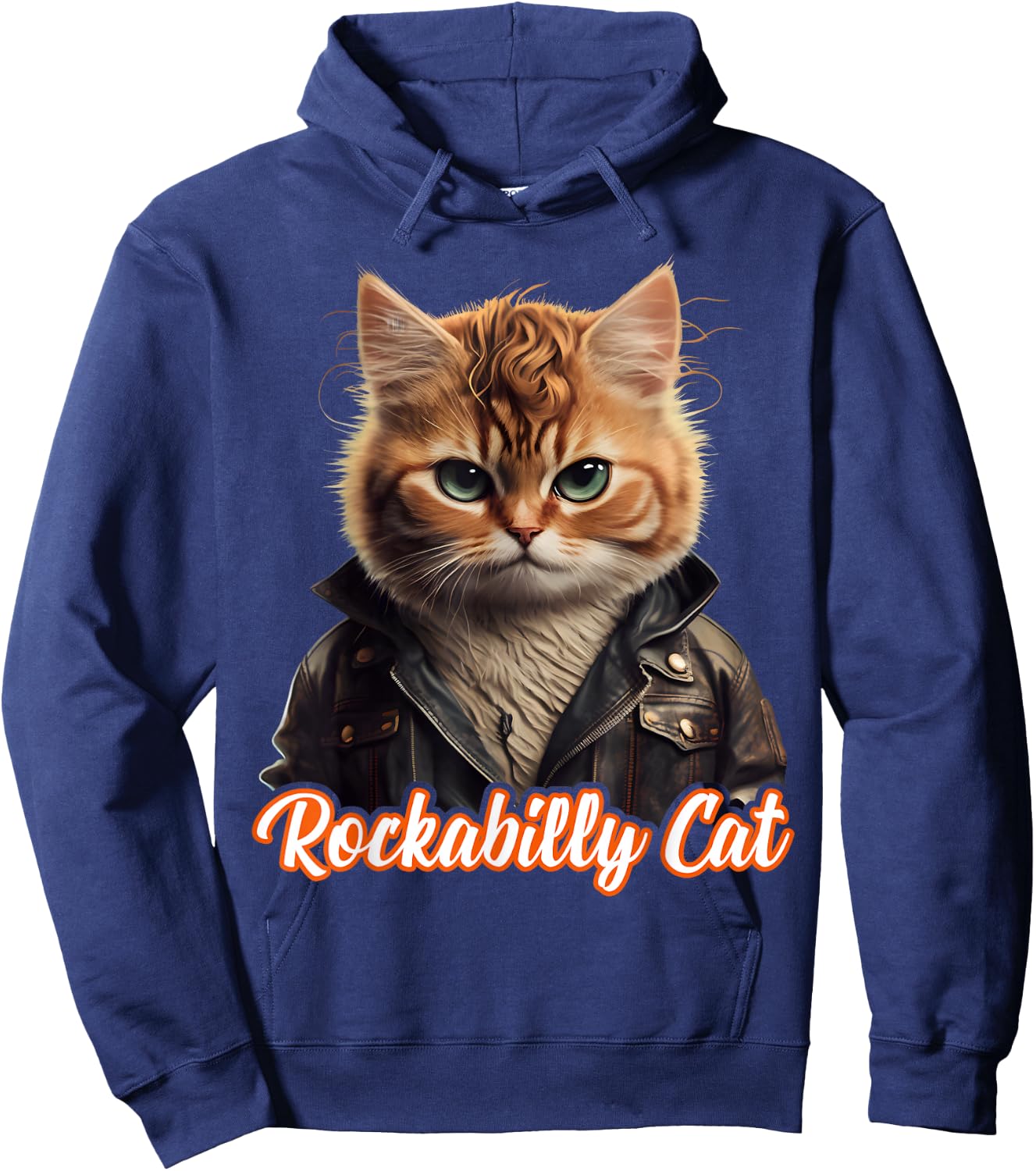 Rockabilly Cat Rock n Roll Music Retro Cat 50s 60s , black Hoodie - Hoodie | Navy
