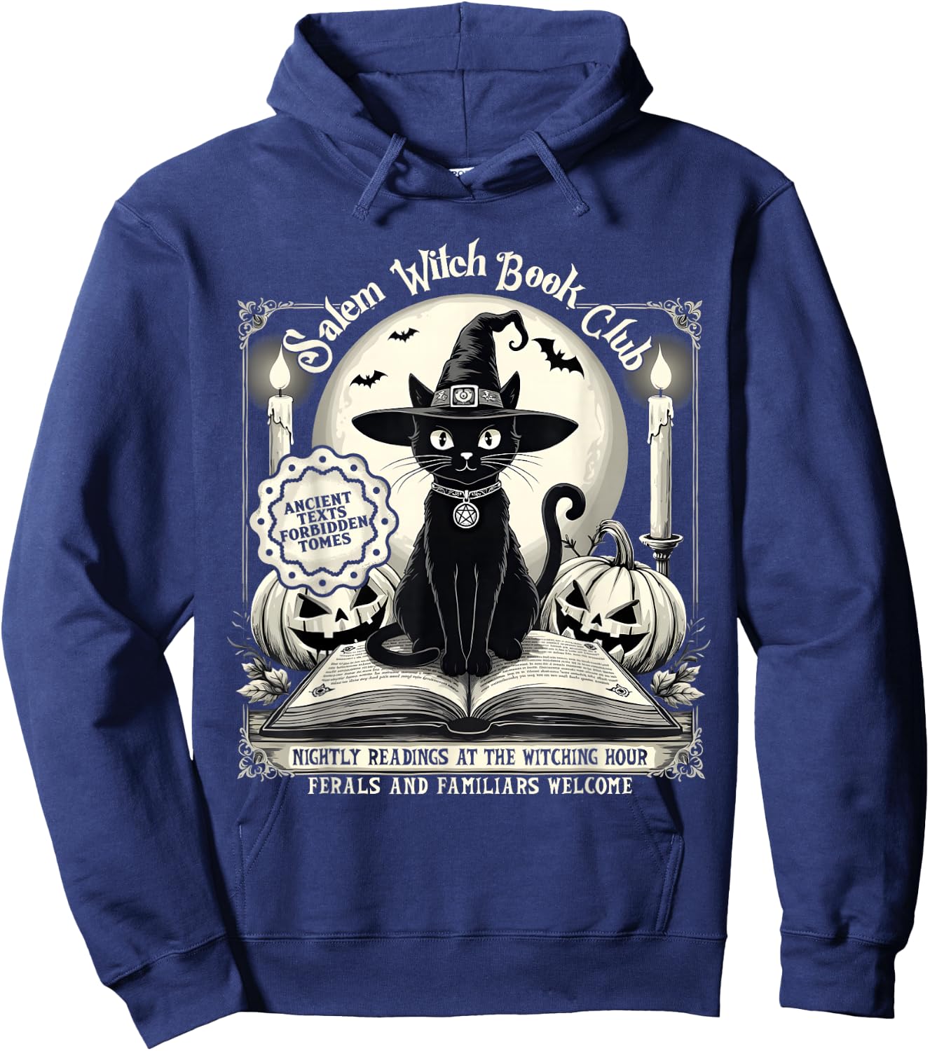 Salem Witch Book Club Vintage Halloween Cat Noir Book Lover Hoodie - Hoodie | Navy