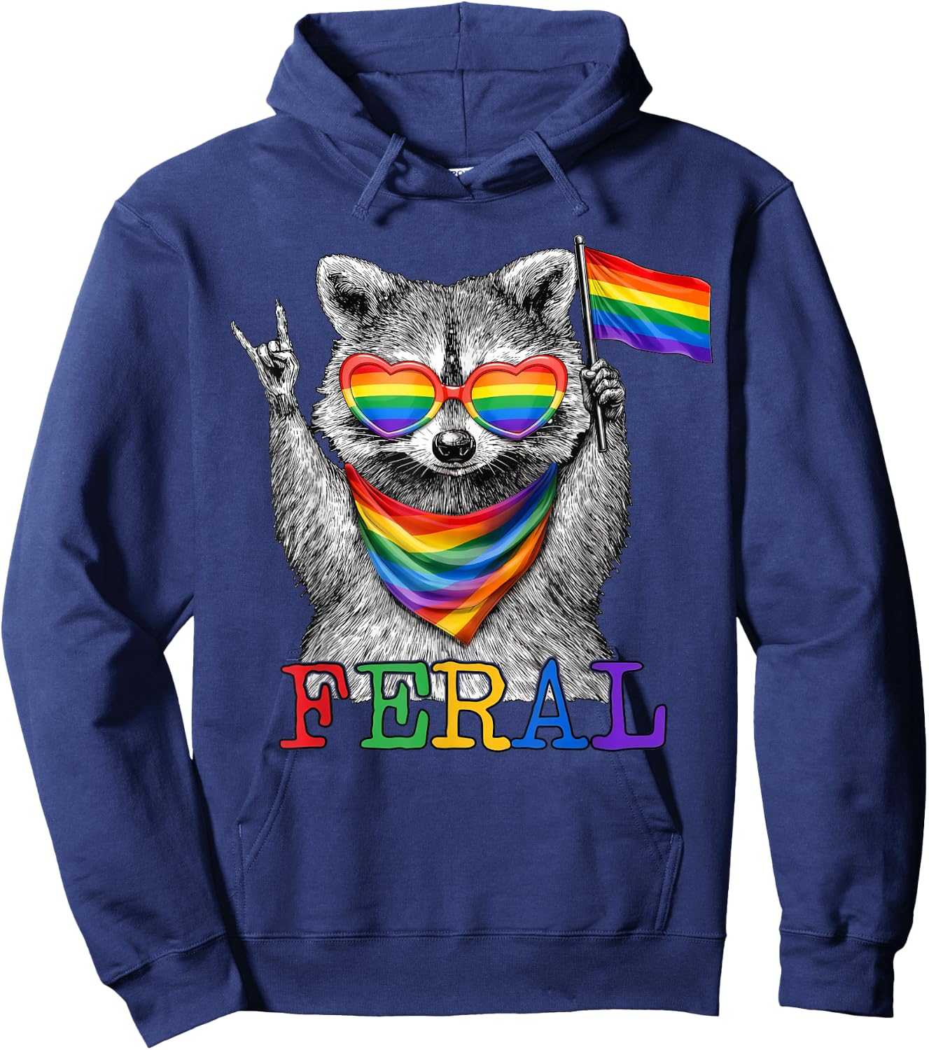 Feral Funny Raccoon Pride Month LGBT Support Hoodie - Hoodie | Navy