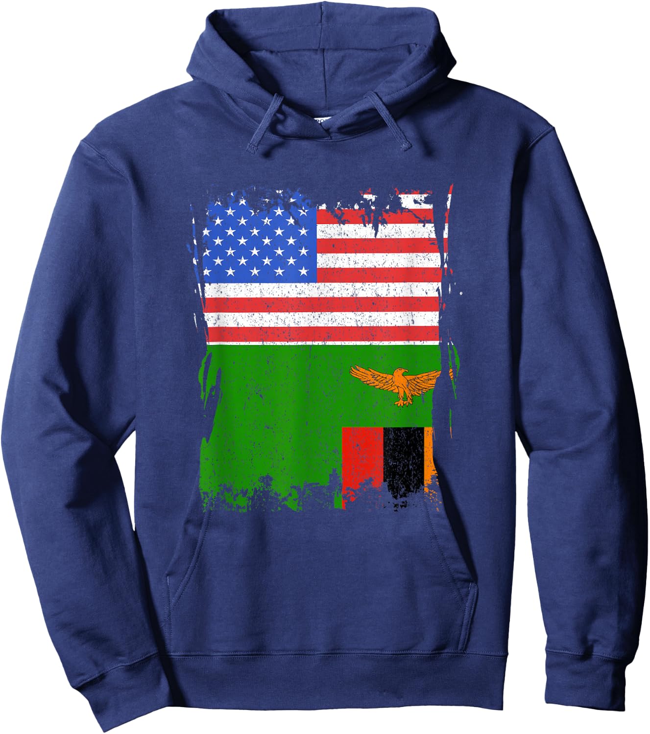 Zambia Flag USA America Vintage Zambian Roots Zambian Pride Hoodie - Hoodie | Navy