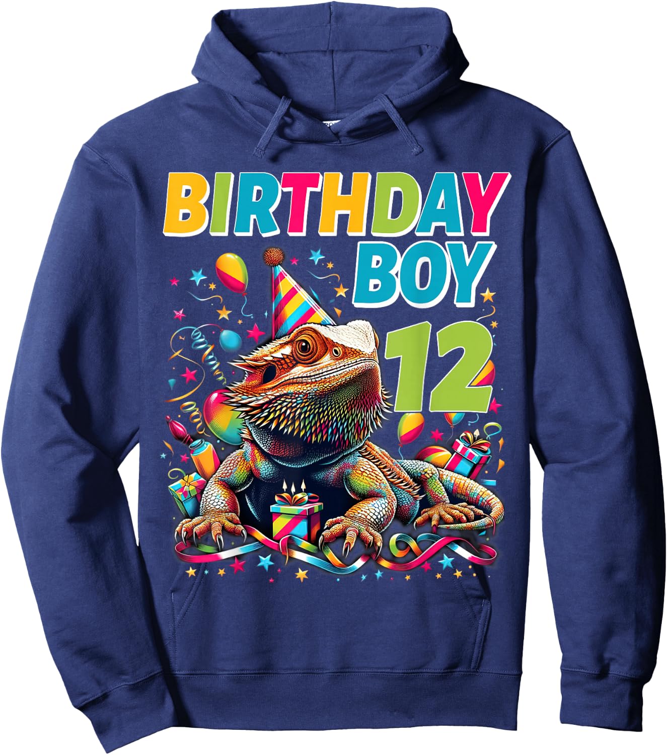 Bearded Dragon Lizard Kids 12th Birthday - 12 Year Old Boy Hoodie - Hoodie | Navy