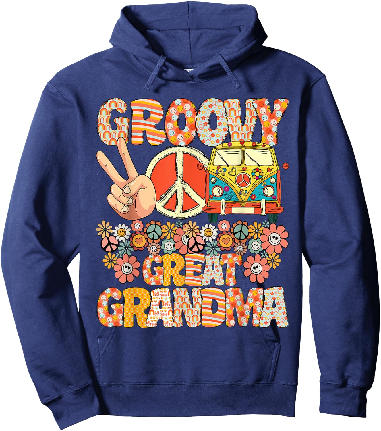 Groovy Great Grandma Retro Matching Family Baby Shower Hoodie - Hoodie | Navy