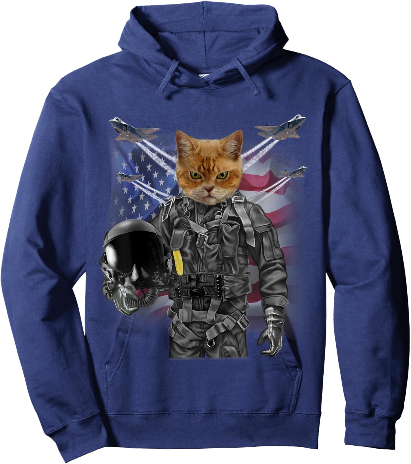 Disgruntle Cat as Fighter Jet Pilot, USA America Women Kids Hoodie - Hoodie | Navy