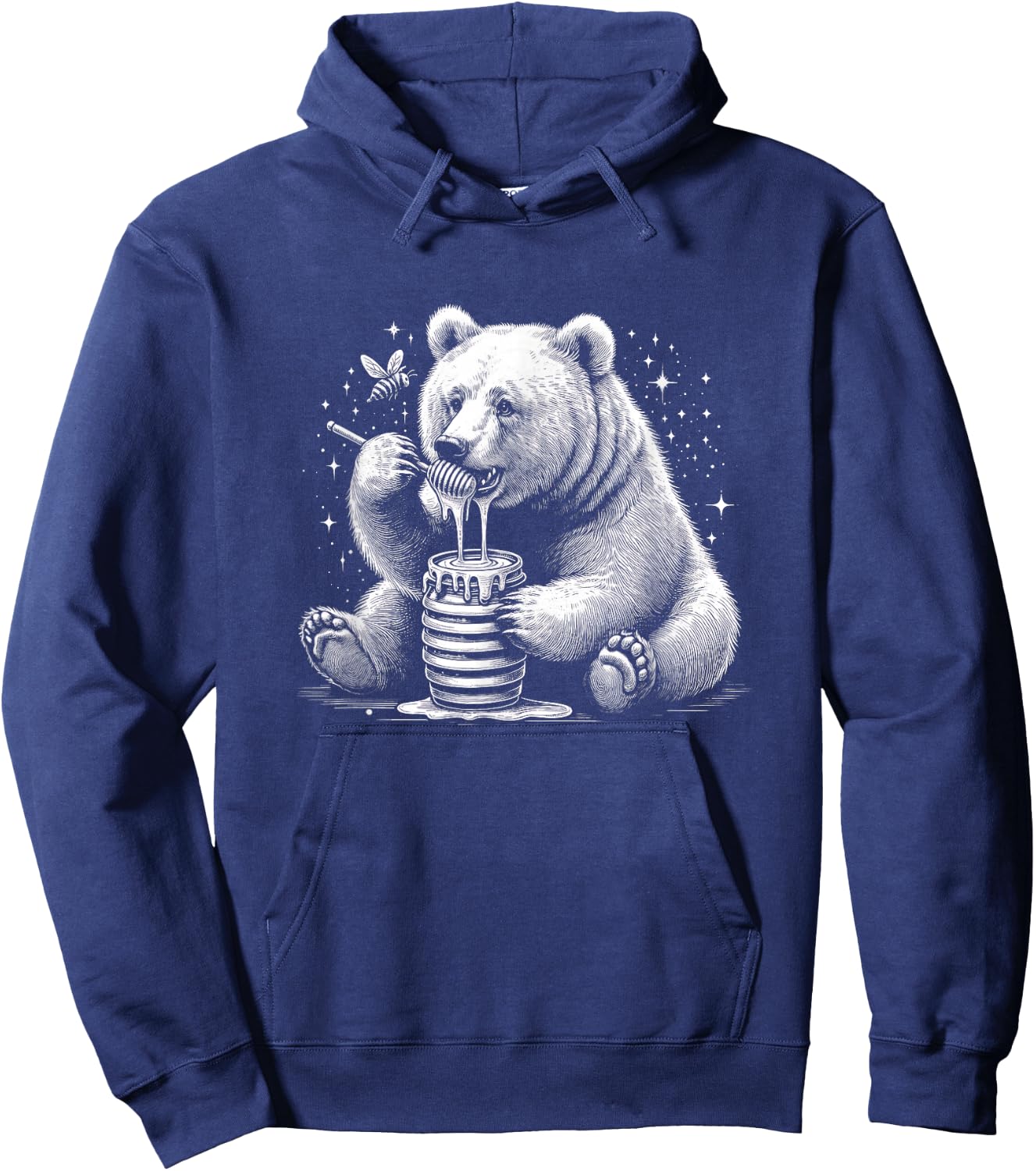 Cute Bear Eating Honey With Bee Graphic Art Design Hoodie - Hoodie | Navy