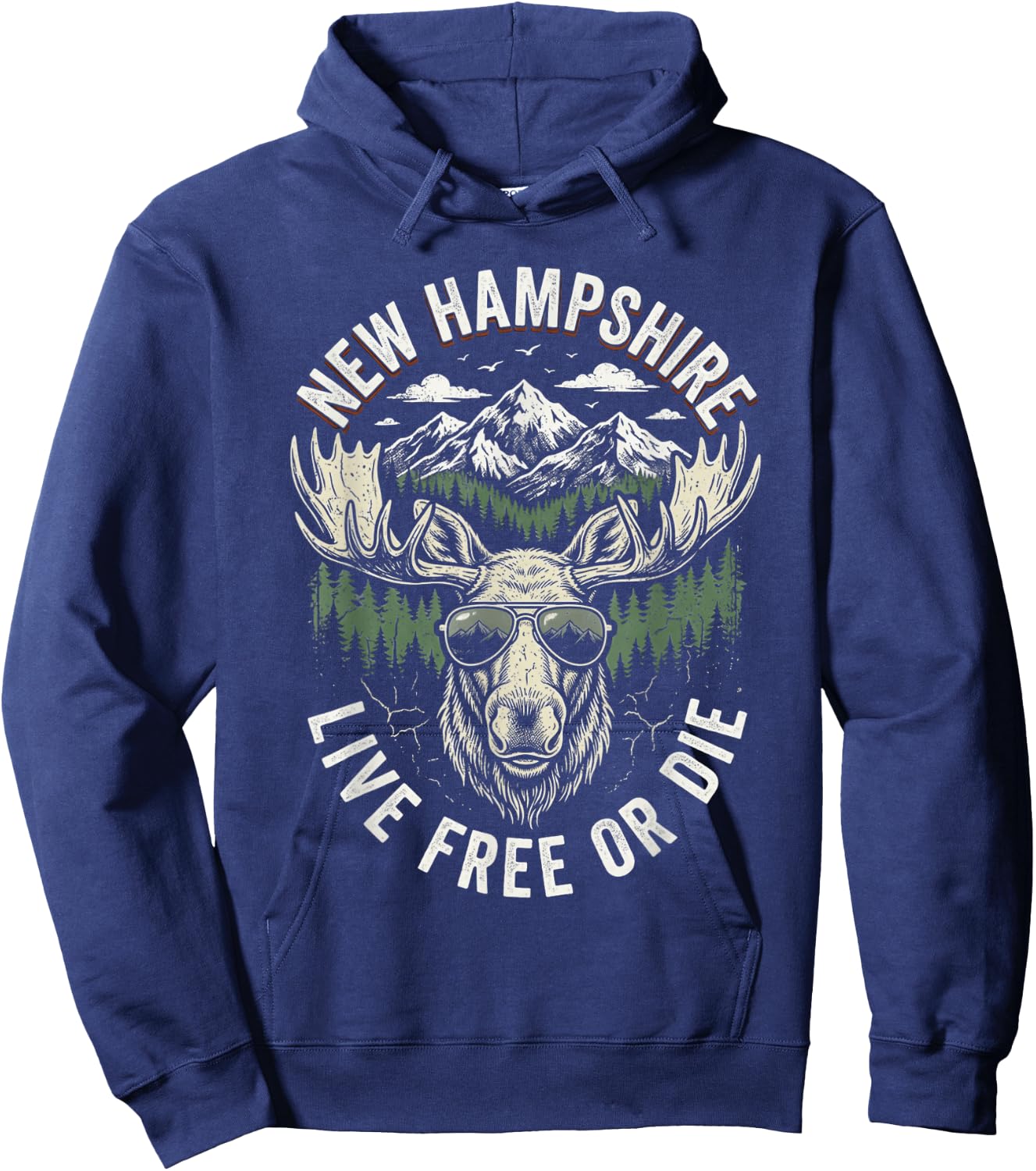 New Hampshire Live Free Or Die Moose Vintage Souvenir Hoodie - Hoodie | Navy