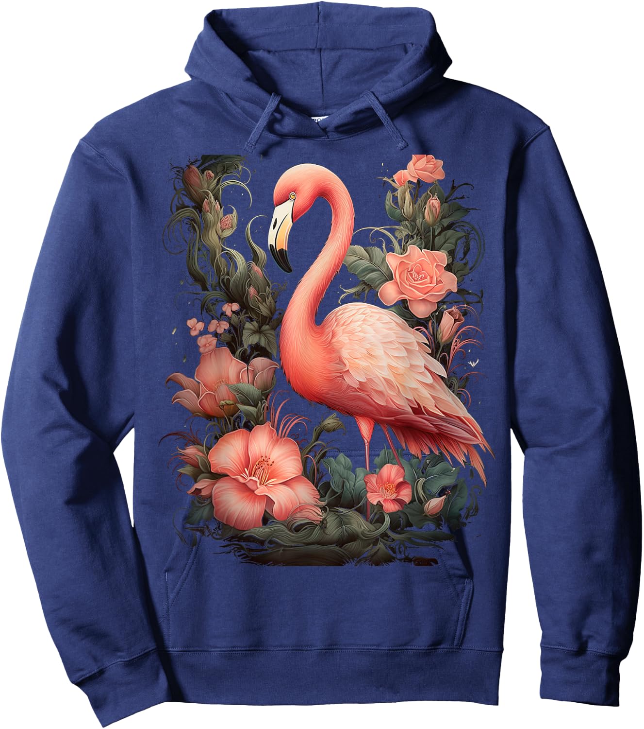 Flamingo and Flowers Floral Flamingos pink Hoodie - Hoodie | Navy