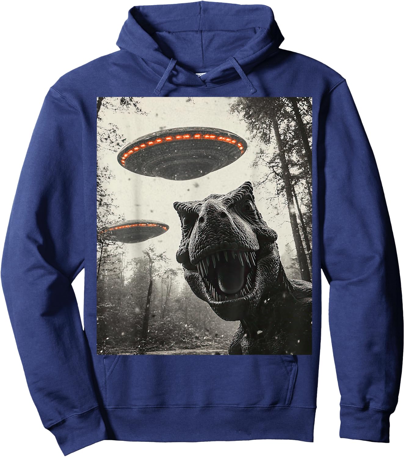 T Rex Dinosaur Selfie Alien UFO Men Women Boys Girls Kids Hoodie - Hoodie | Navy