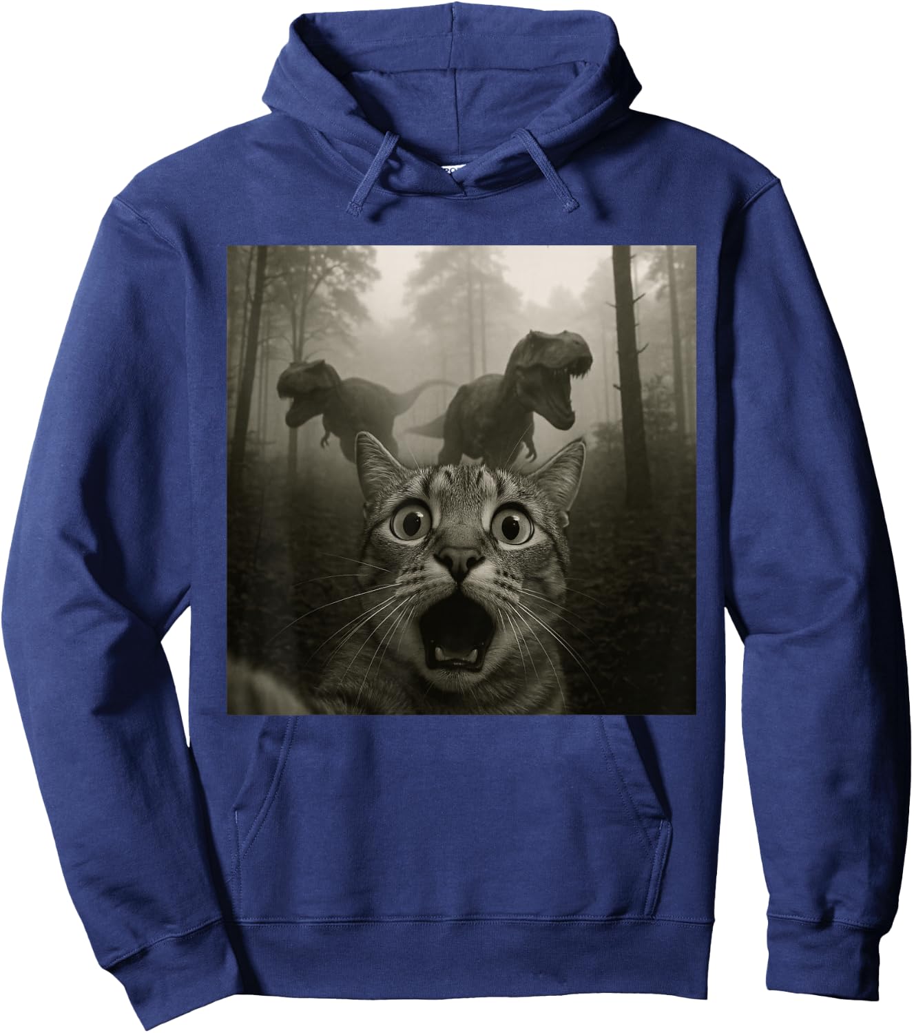 Cat Selfie with Rex Dinosaur Funny Cat Kids Men Women Hoodie - Hoodie | Navy