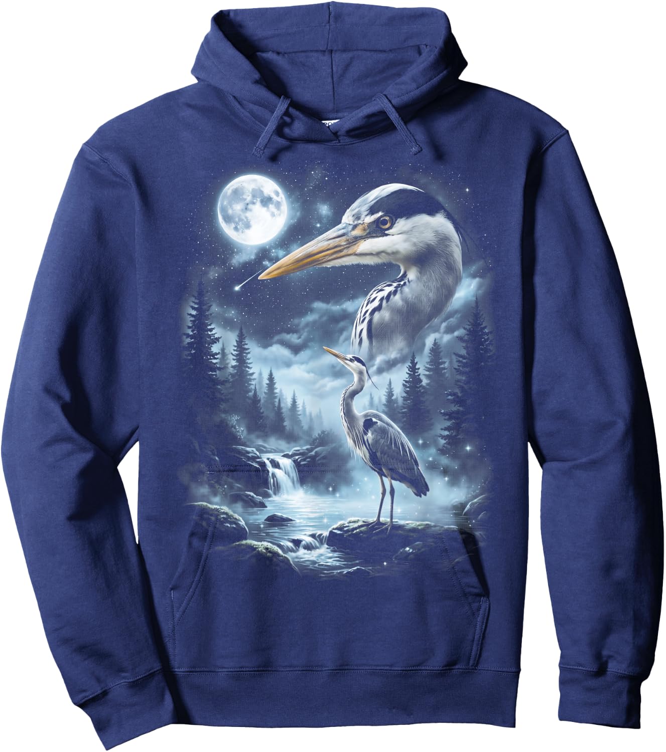 Blue Heron Howling at Moon 90's Retro Bird Hoodie - Hoodie | Navy