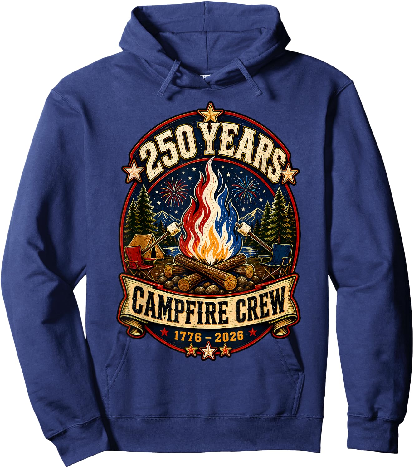 250 Years Campfire Crew 1776 2026 250th 4th July Camping Hoodie - Hoodie | Navy