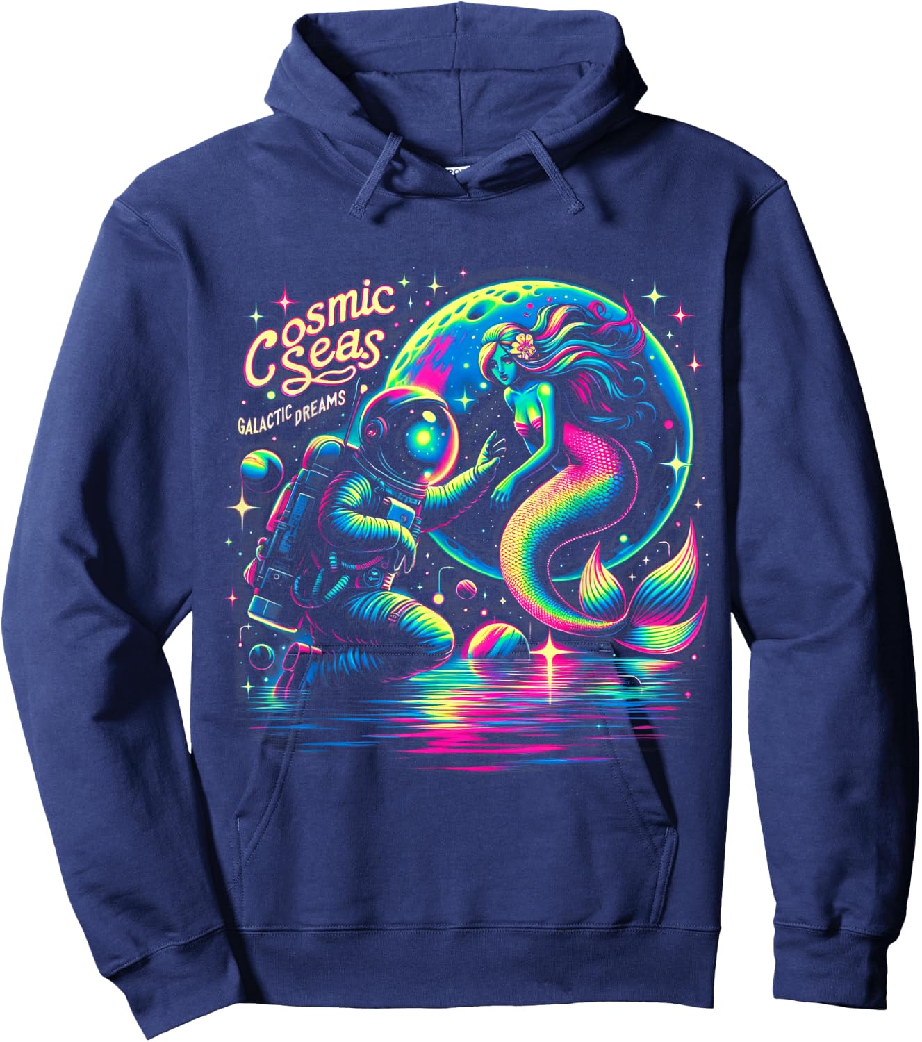 Cosmic Encounter - Astronaut Meets Space Mermaid Psychedelic Hoodie - Hoodie | Navy