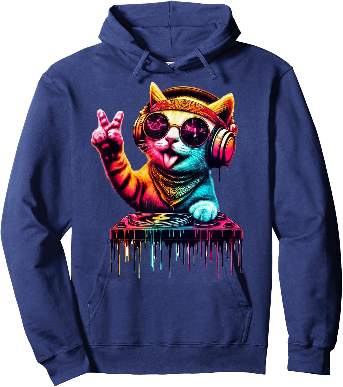 Bunte Katze DJ Hoodie - Hoodie | Navy