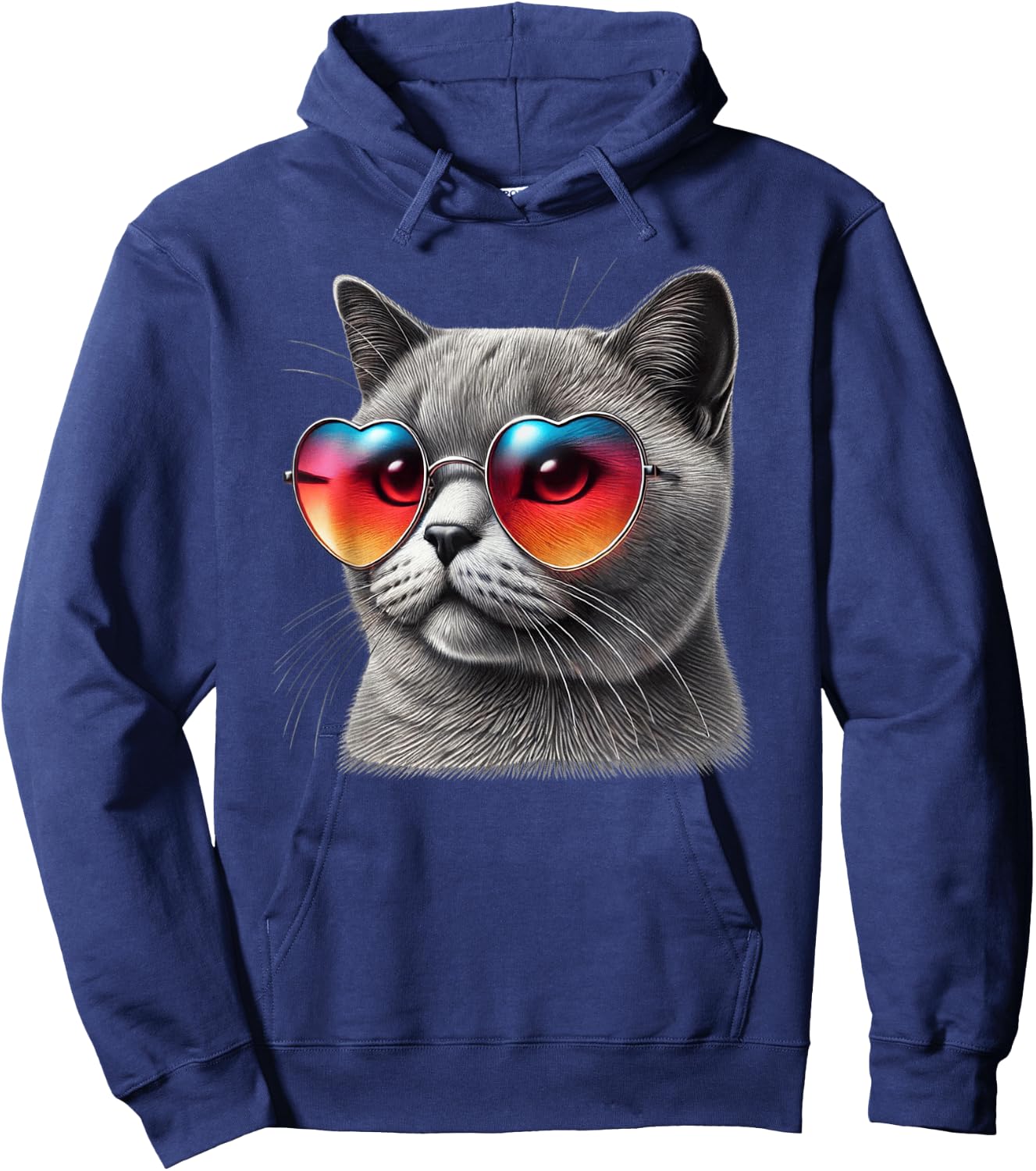 Cute Valentines Day Cat Heart Sunglasses Women Girls Hoodie - Hoodie | Navy