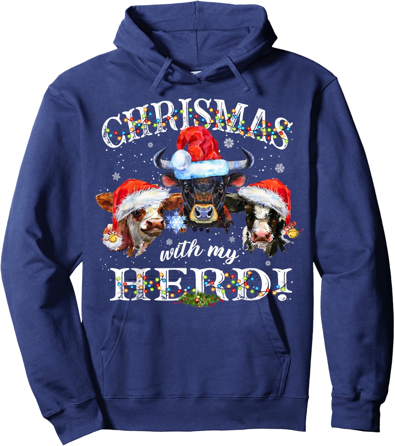Christmas With My Herd Matching Holiday Cows Farmer Pajama Hoodie - Hoodie | Navy
