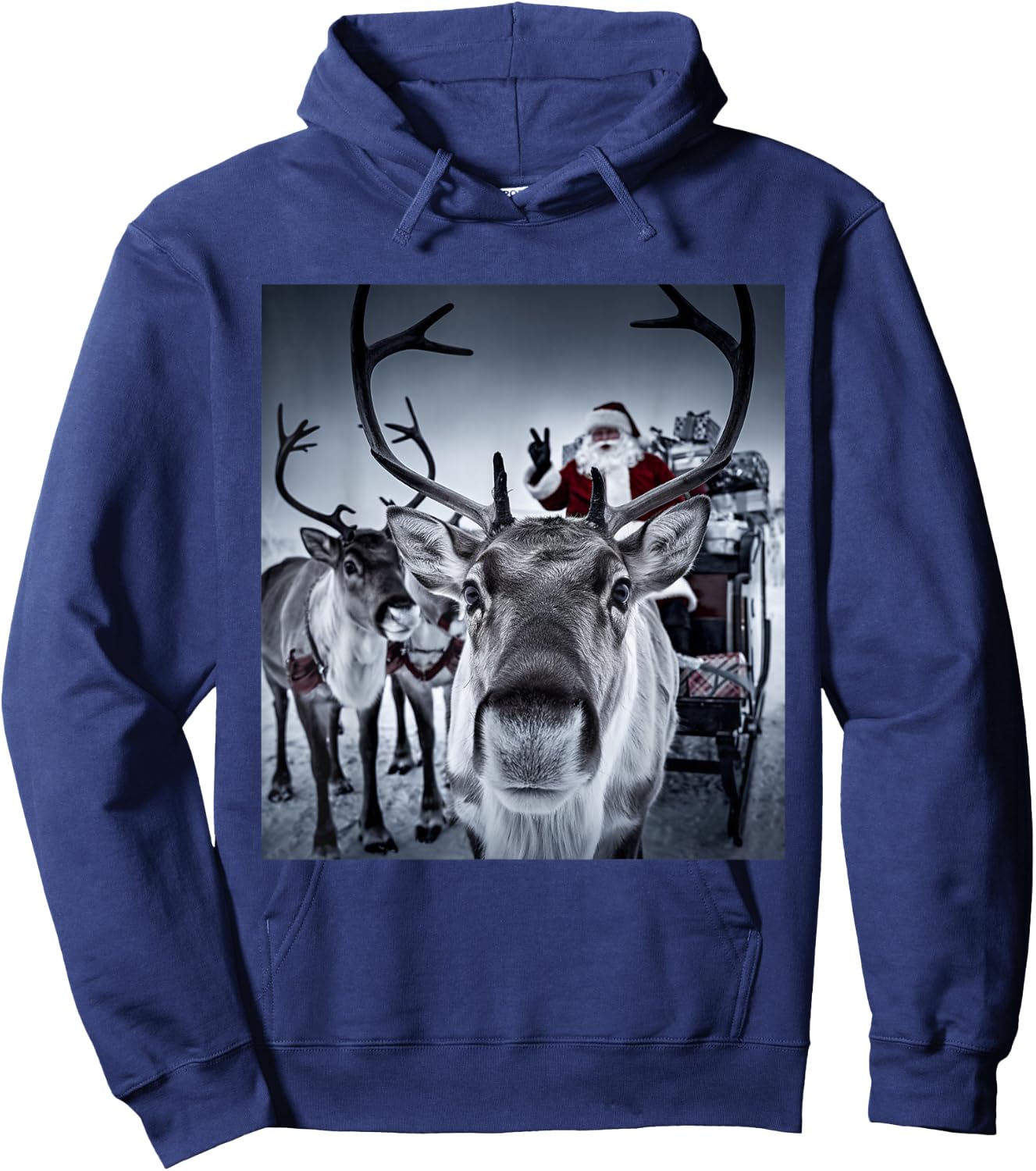 Funny Santa Selfie With Reindeer Cute Christmas Family Kids Hoodie - Hoodie | Navy