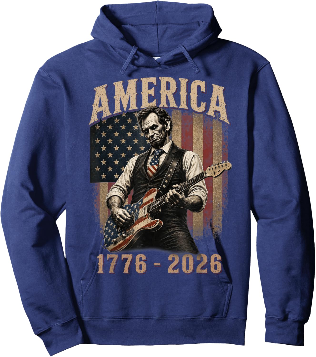 Abraham Lincoln Playing Guitar 4th July 250th Anniversary Hoodie - Hoodie | Navy