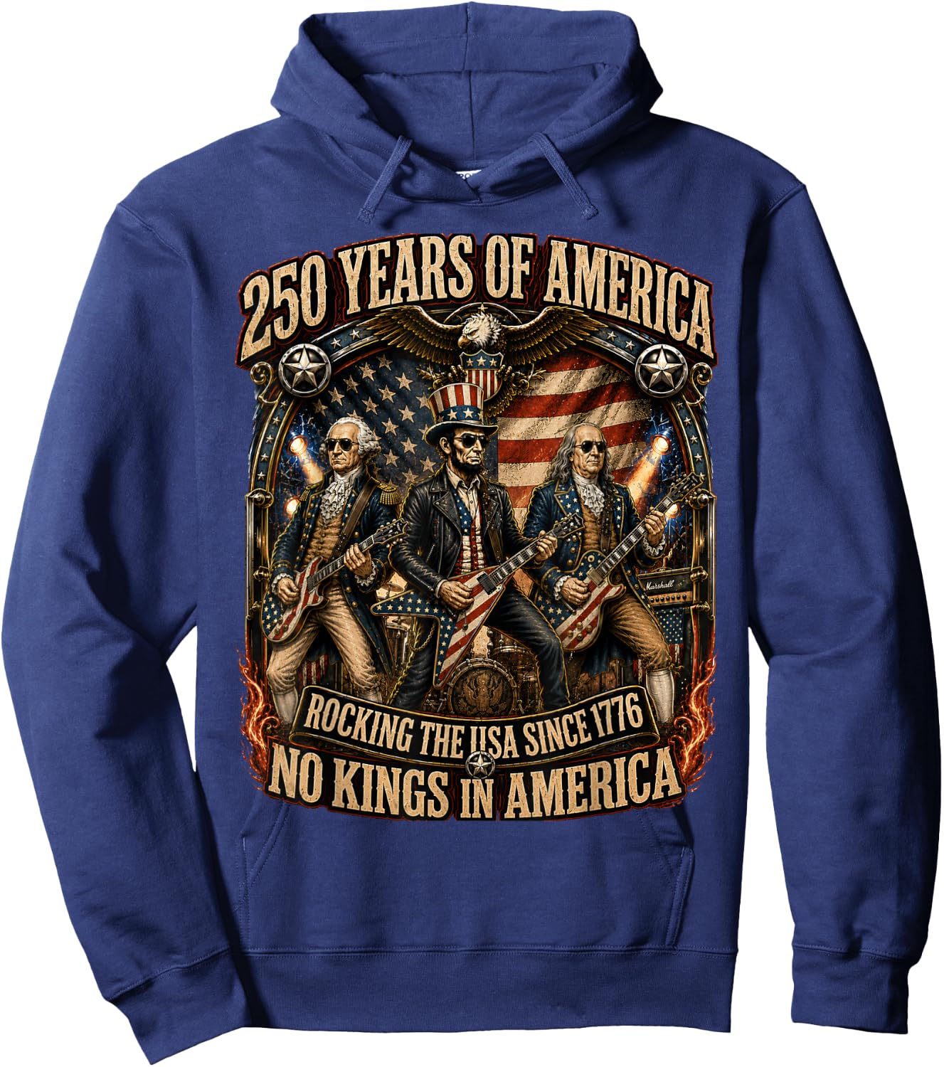 4th of July America No Kings Abe Lincoln Hoodie - Hoodie | Navy