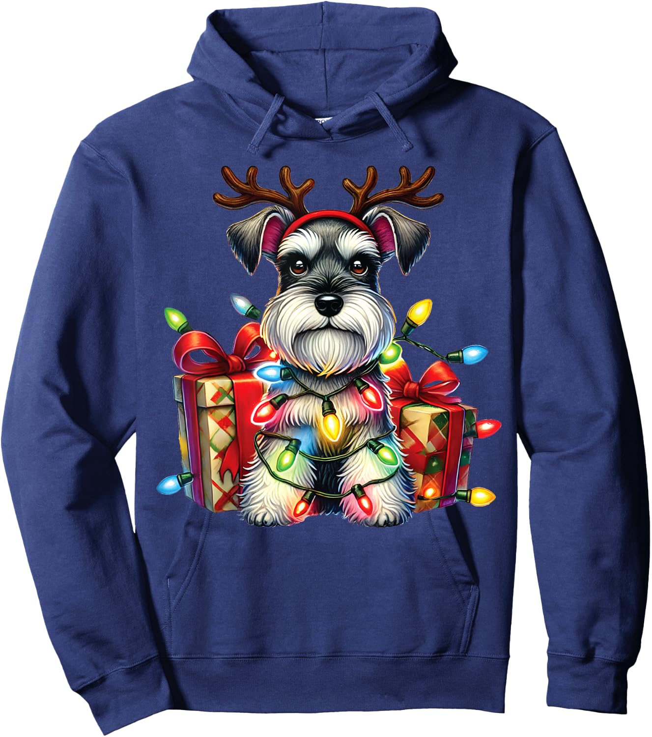 Miniature Schnauzer Dog Lovers Reindeer Christmas Lights Hoodie - Hoodie | Navy
