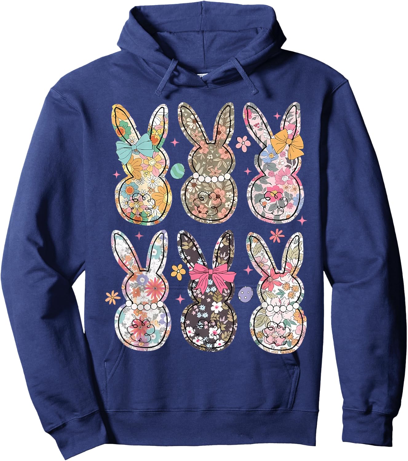 Easter Chinoiserie Floral Bunny With Cute Bow Coquette Hoodie - Hoodie | Navy