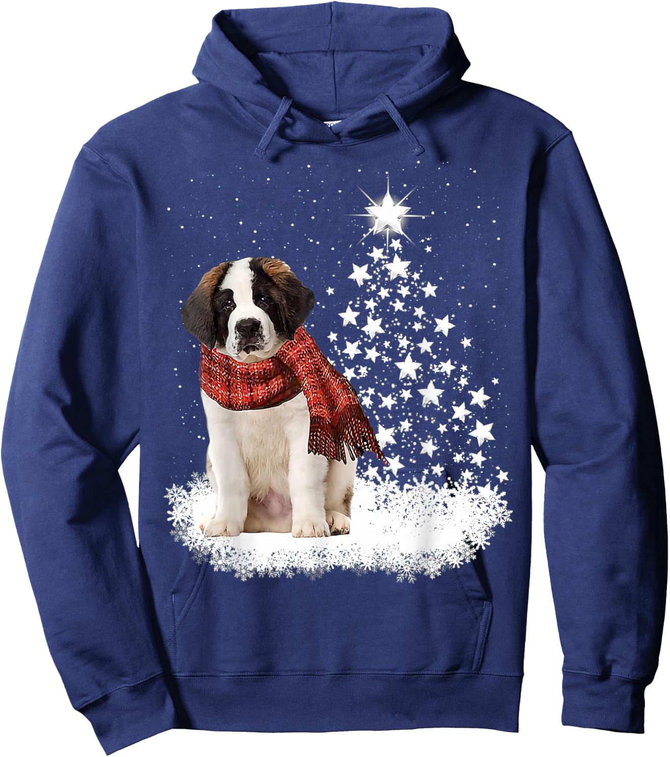 Saint Bernard On Snow Christmas Tree Lighting Scarf Xmas Hoodie - Hoodie | Navy
