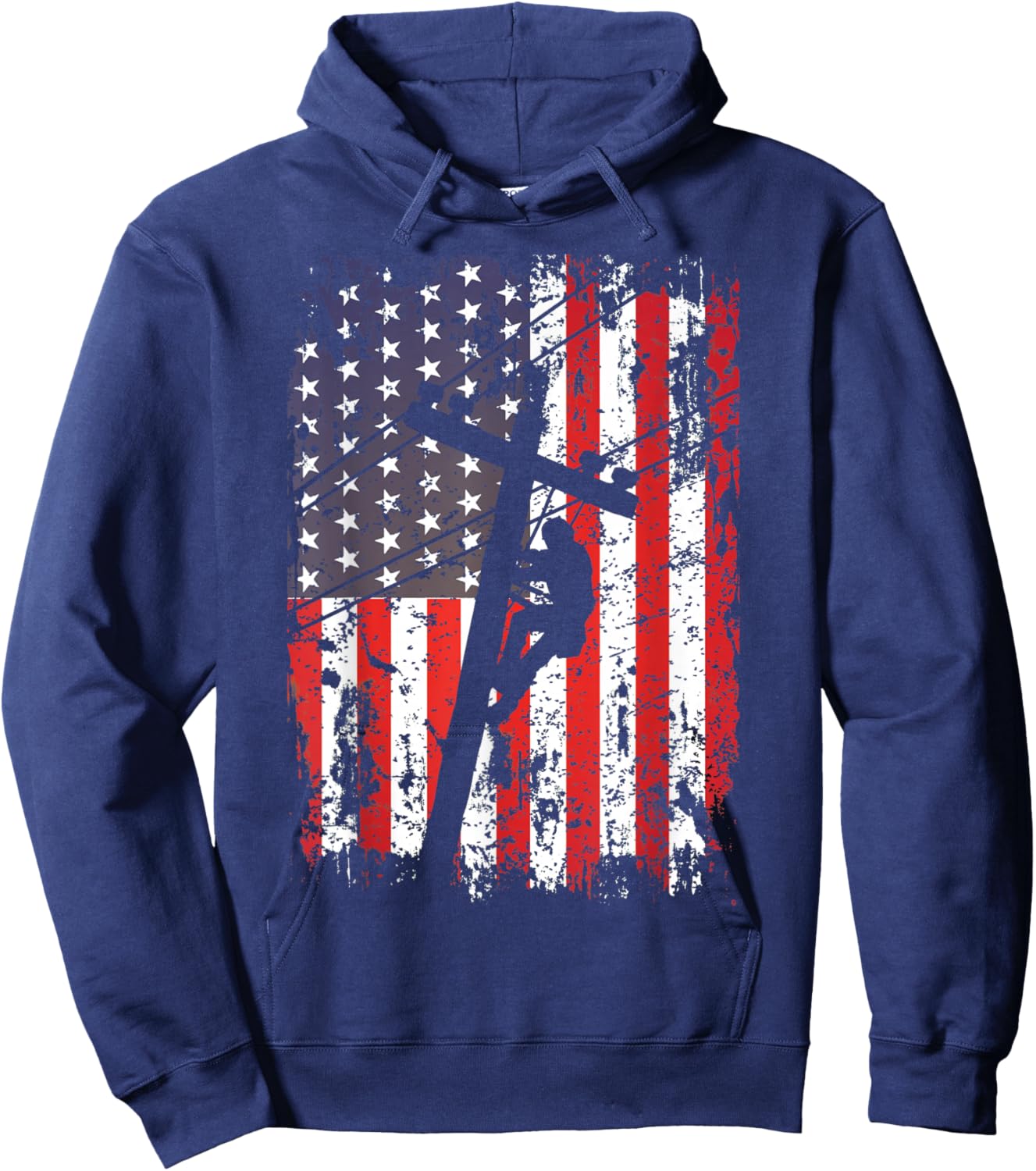 Lineman American Flag USA Patriotic Lineman Gift Lineman Hoodie - Hoodie | Navy