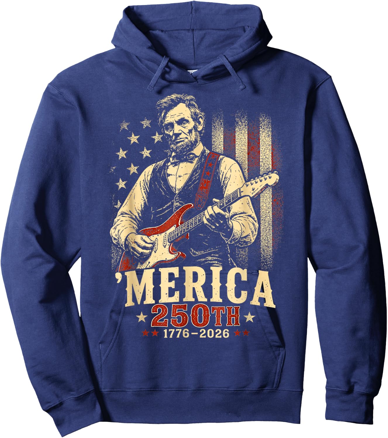 Funny Merica Abraham Lincoln 250 Anniversary American Flag Hoodie - Hoodie | Navy