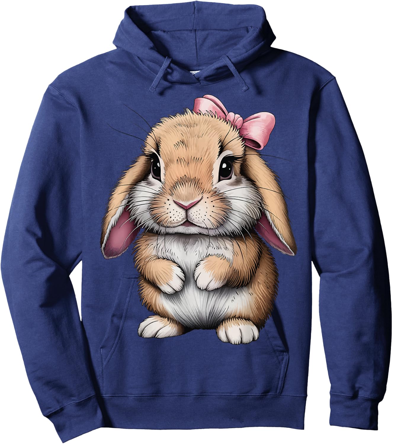 Cute Bunny Pink Bow Women Girls Easter Mini Holland Lop Hoodie - Hoodie | Navy