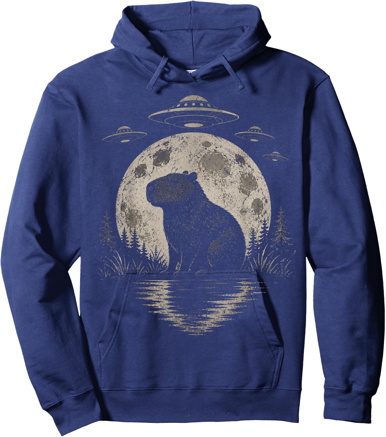 Funny Capybara Moon Alien UFO Evidence Photo Vintage Hoodie - Hoodie | Navy