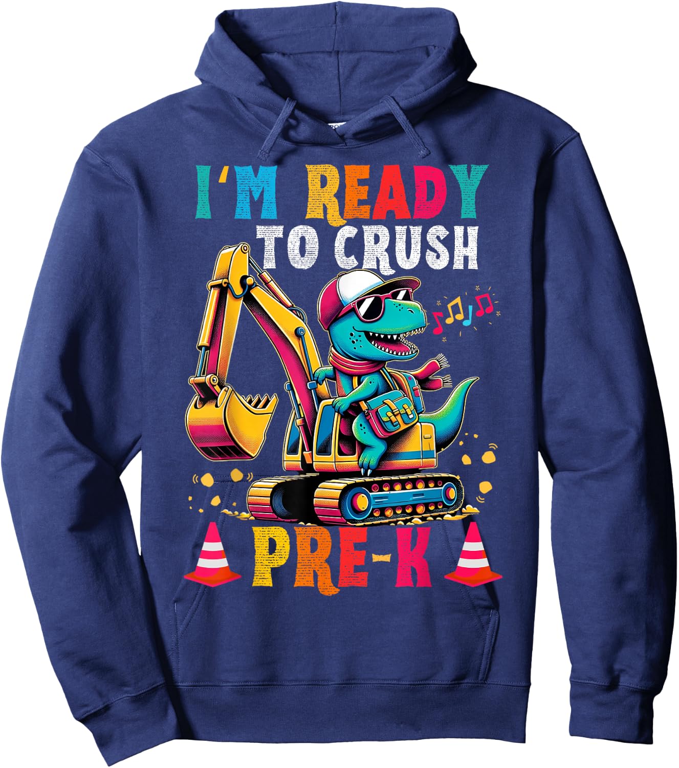 First day back to School Pre-k Kids Excavator Dinosaur boys Hoodie - Hoodie | Navy