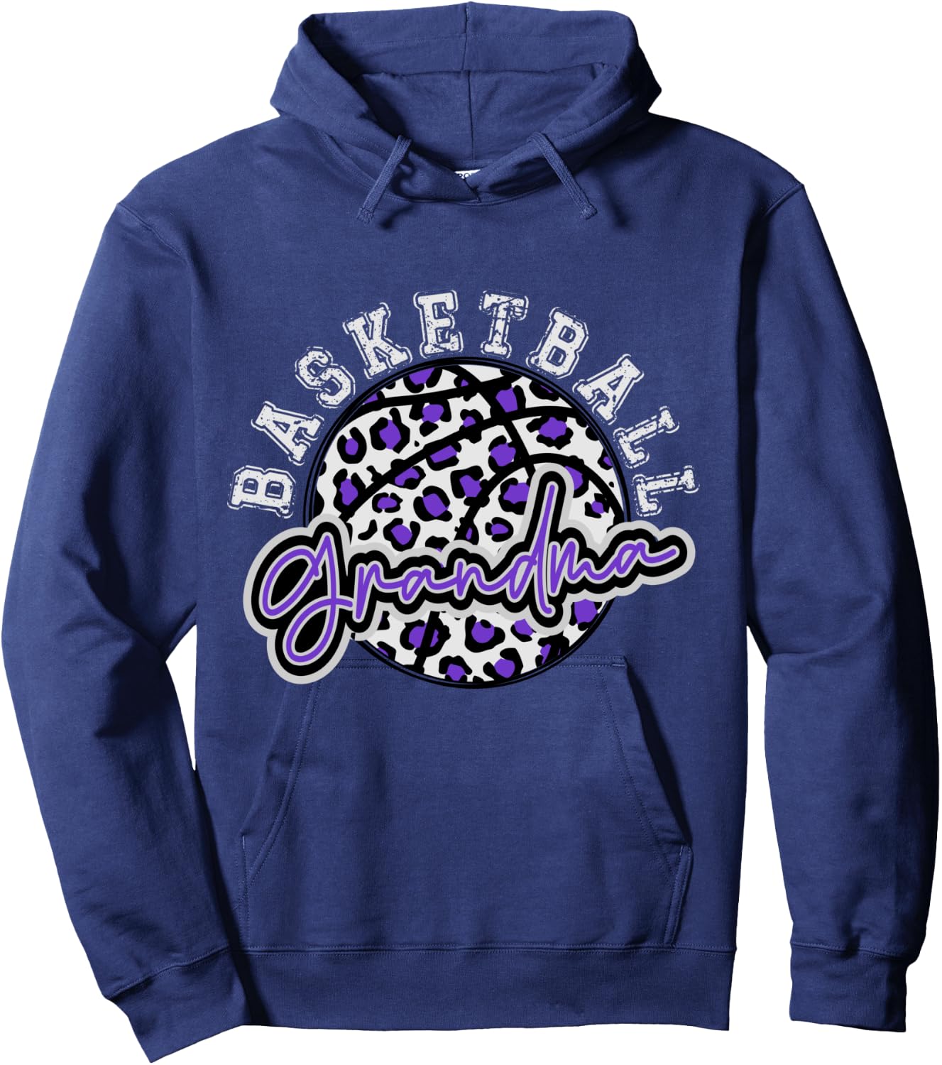Leopard Cheetah Basketball Grandma, Purple Trendy Spirit Hoodie - Hoodie | Navy
