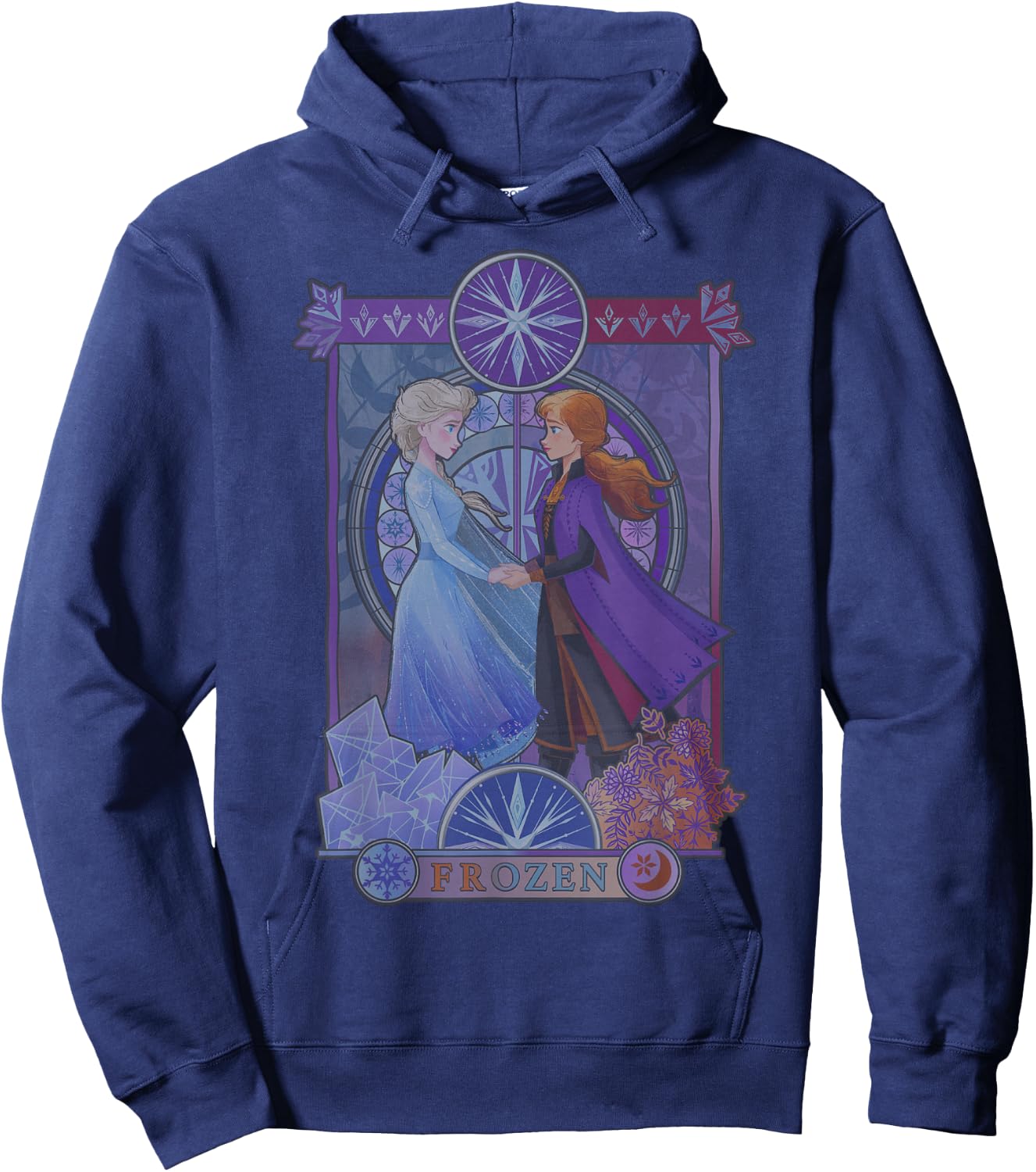 Disney Frozen 2 Anna & Elsa Stained Glass Portrait Hoodie - Hoodie | Navy